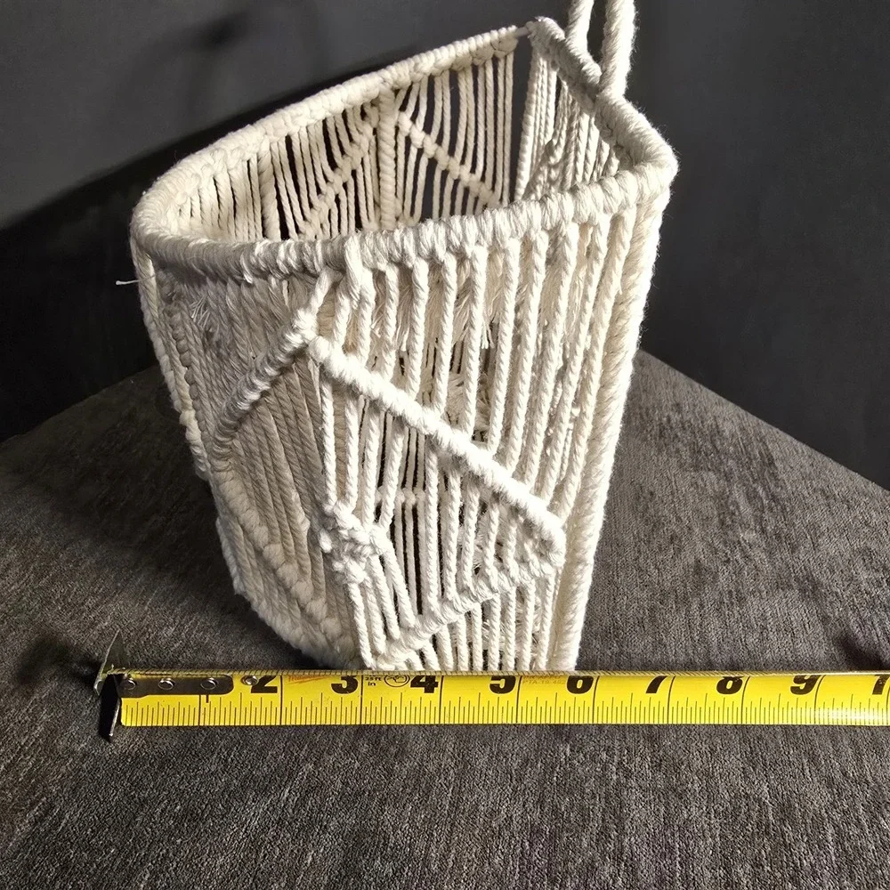 Boho Macrame Wall Hanging Basket Woven Pocket Planter Storage Medium Size Cream